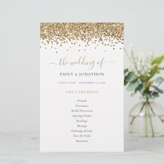 Budget Gold Glitter Script Weddenprogramma (Staand voorkant)