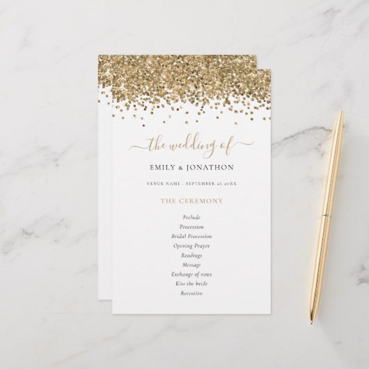 Budget Gold Glitter Script Weddenprogramma (Voorkant / Achterkant in situ)