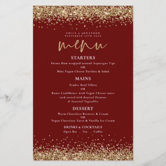 Budget Gold Glitter Script Weddenschap Bourgogne M (Voorkant)