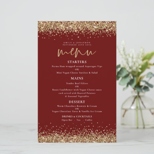 Budget Gold Glitter Script Weddenschap Bourgogne M (Staand voorkant)