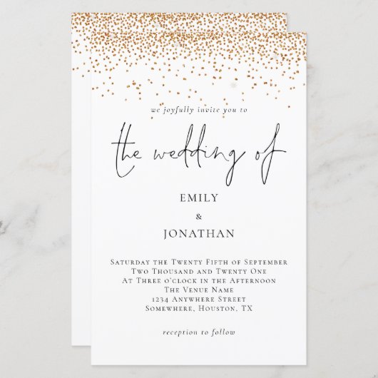 Budget Gold Glitter Script Weduwen Uitnodiging (Voorkant / Achterkant)