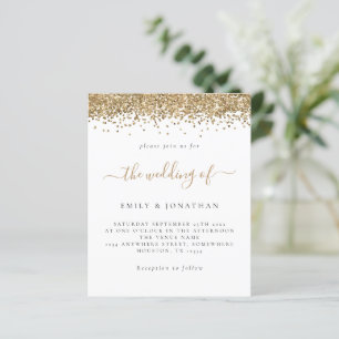 Budget Gold Glitter Script Weduwen Uitnodiging