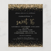 Budget Gold Glitter Sweet 16 zwarte verjaardag (Voorkant)