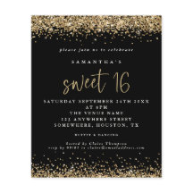 Budget Gold Glitter Sweet 16 zwarte verjaardag