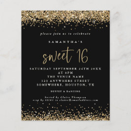 Budget Gold Glitter Sweet 16 zwarte verjaardag