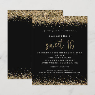 Budget Gold Glitter Sweet 16 zwarte verjaardag