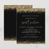 Budget Gold Glitter Sweet Sixteen Black Birthday (Voorkant / Achterkant)