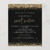 Budget Gold Glitter Sweet Sixteen Black Birthday (Voorkant)