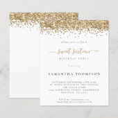 Budget Gold Glitter Sweet Sixteen Uitnodiging (Voorkant / Achterkant)