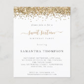 Budget Gold Glitter Sweet Sixteen Uitnodiging (Voorkant)