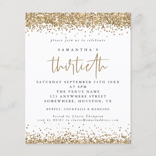 Budget Gold Glitter Uitnodiging dertigste partij (Voorkant)