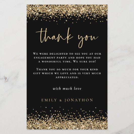 Budget Gold Glitter Verloving Black Hartelijk dank (Voorkant)