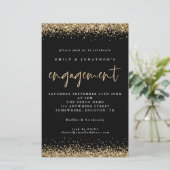 Budget Gold Glitter Verloving Black Uitnodiging (Staand voorkant)