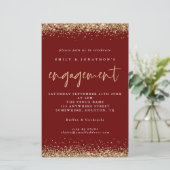 Budget Gold Glitter Verloving Burgundy Uitnodiging (Staand voorkant)