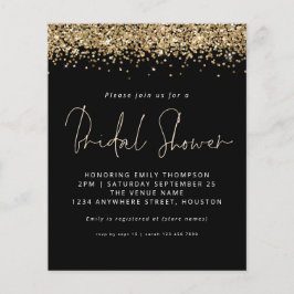 Budget Gold Glitter Vrijgezellenfeest Black Uitnod