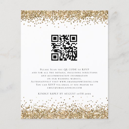 Budget Gold Glitter We doen QR Wedding Uitnodigen (Achterkant)