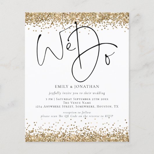 Budget Gold Glitter We doen QR Wedding Uitnodigen (Voorkant)