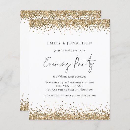 BUDGET Gold Glitter Weddenschap Avond uitnodiging (Voorkant / Achterkant)