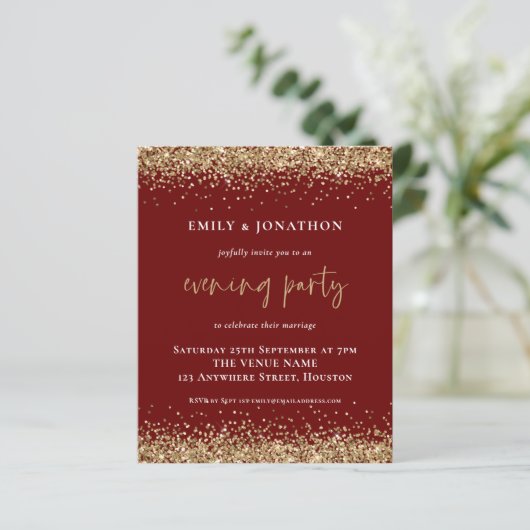 BUDGET Gold Glitter Weddenschap Evening Burgundy (Staand voorkant)