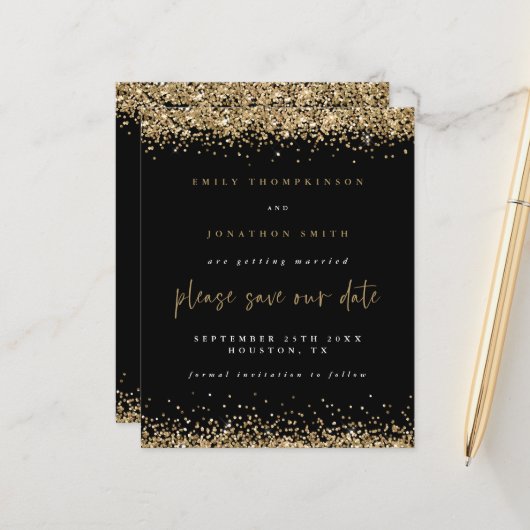 Budget Gold Glitter Wedding Black bespaart de datu (Voorkant / Achterkant in situ)