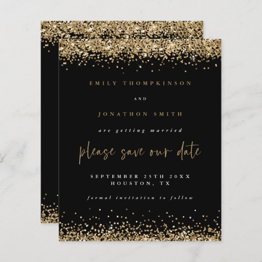 Budget Gold Glitter Wedding Black bespaart de datu (Voorkant / Achterkant)