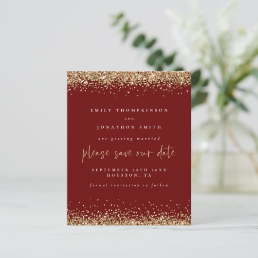 Budget Gold Glitter Wedding Burgundy Bespaar op da (Staand voorkant)