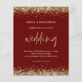 Budget Gold Glitter Wedding Burgundy Uitnodiging (Voorkant)