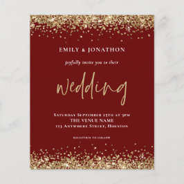Budget Gold Glitter Wedding Burgundy Uitnodiging