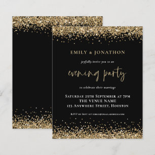 BUDGET Gold Glitter Wedding Evening Black Uitnodig