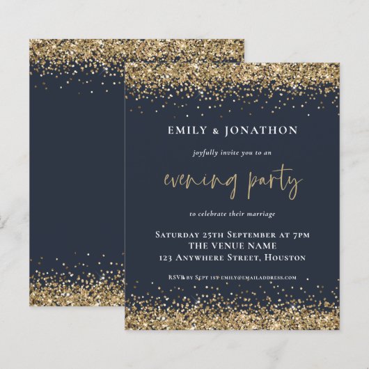 BUDGET Gold Glitter Wedding Evening Navy Blue (Voorkant / Achterkant)