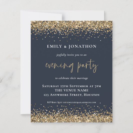 BUDGET Gold Glitter Wedding Evening Navy Blue (Voorkant)