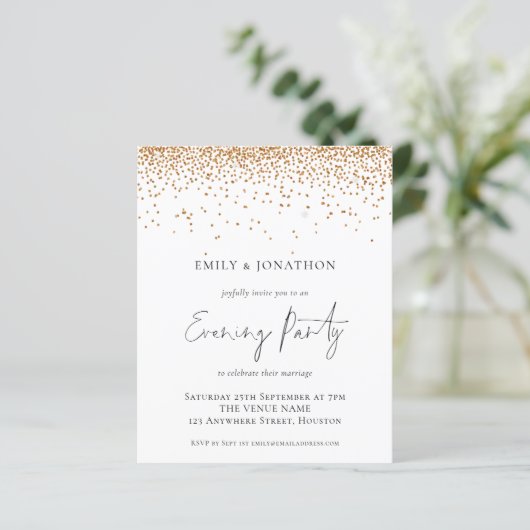 Budget Gold Glitter Wedding Evening Party Invite (Staand voorkant)