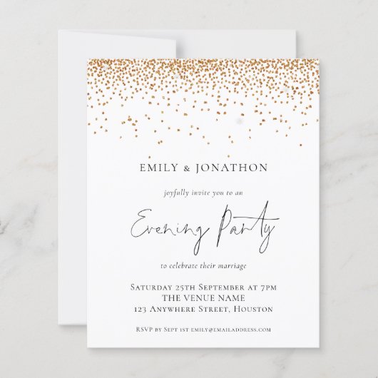 Budget Gold Glitter Wedding Evening Party Invite (Voorkant)