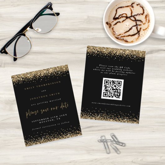 Budget Gold Glitter Wedding QR Code Save the Date