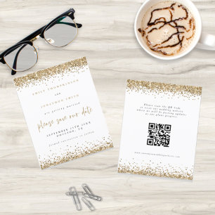 Budget Gold Glitter Wedding QR Code Save the Date