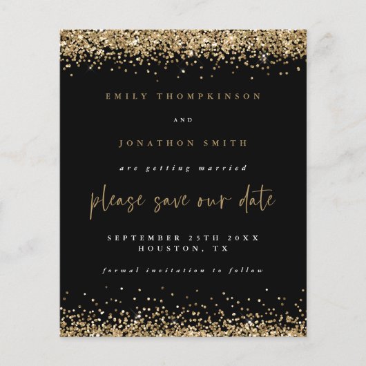 Budget Gold Glitter Wedding QR Code Save the Date (Voorkant)
