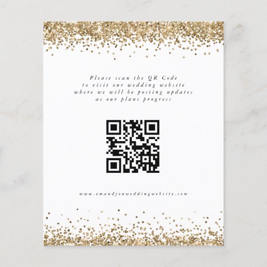Budget Gold Glitter Wedding QR Code Save the Date (Achterkant)