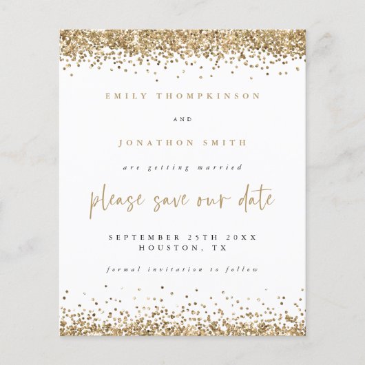 Budget Gold Glitter Wedding QR Code Save the Date (Voorkant)