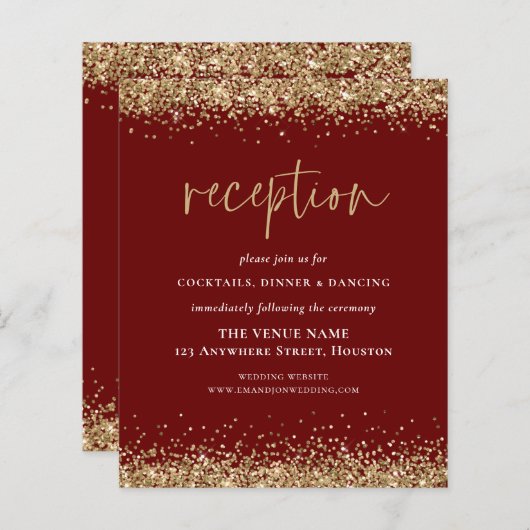 Budget Gold Glitter Wedding Reception Burgundy enc (Voorkant / Achterkant)