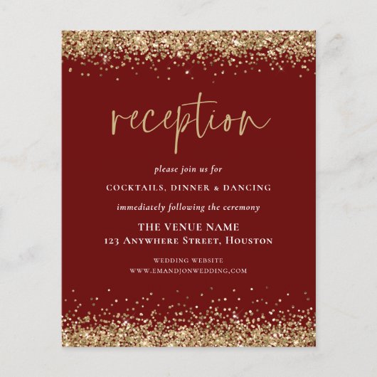 Budget Gold Glitter Wedding Reception Burgundy enc (Voorkant)