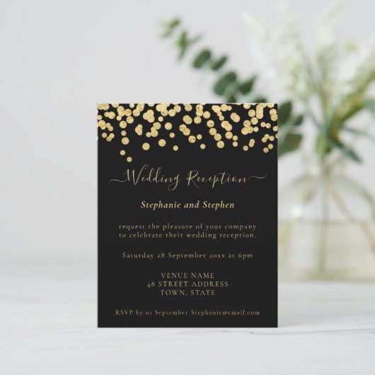 Budget Gold Glitter Wedding Reception nodigt uit (Staand voorkant)