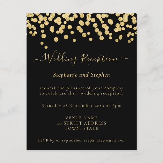 Budget Gold Glitter Wedding Reception nodigt uit (Voorkant)