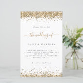 Budget Gold Glitter Wedding White Uitnodiging (Staand voorkant)