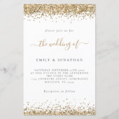 Budget Gold Glitter Wedding White Uitnodiging (Voorkant)