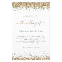 Budget Gold Glitter Wedding White Uitnodiging