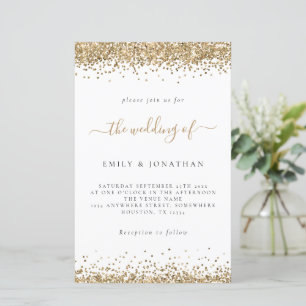 Budget Gold Glitter Wedding White Uitnodiging