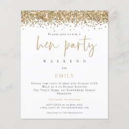 Budget Gold Glitter Weekend Hen Party Invite