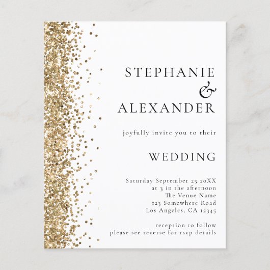 Budget Gold Glitter White QR Code Weddenschap Uitn (Voorkant)