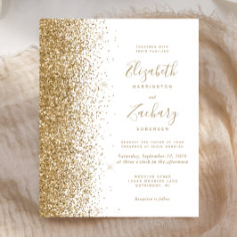 Budget Gold Glitter White Wedding Invitation