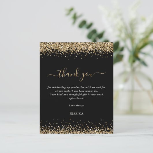 Budget Gold Glitter Zwart 2024 Afstuderen Bedankt (Staand voorkant)